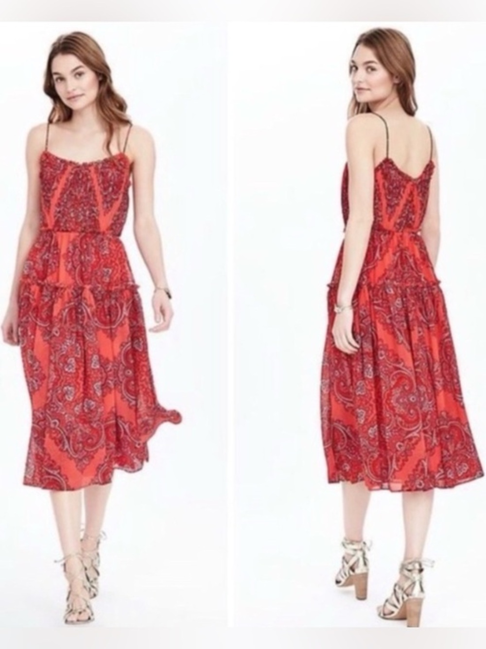Banana Republic Red Paisley Midi Dress
